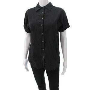 Line Womens Black Cotton Collared Short Sleeve Basic Button-Up Size XS